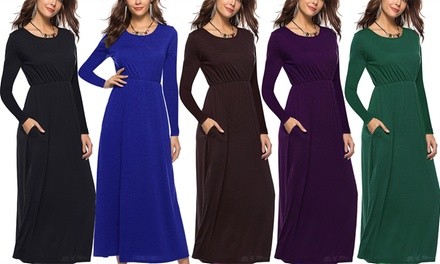 Women's Long-Sleeve Solid Maxi Dress