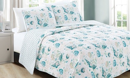 Coastal-Theme Reversible Printed Quilt Set (2- or 3-Piece)