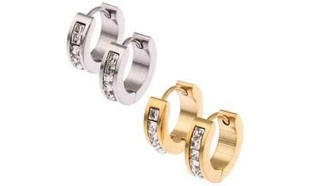 Sexy Sparkles 2 Pairs Stainless Steel Womens Mens Hoop Earrings Huggie