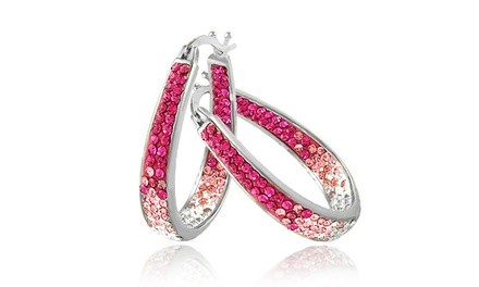 Pink Swarovski Elements Crystal Hoops in 18K White Gold Plated Setting