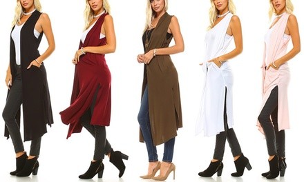 Isaac Liev Women's Extra-Long Duster Vest. Plus Sizes Available.