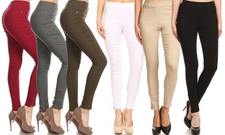 Women's Cotton-Blend Skinny Stretch Jeggings with Ankle Zips