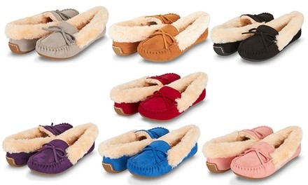 Floopi Women's Basic Memory Foam Moccasin Slipper W/Faux Fur Collar
