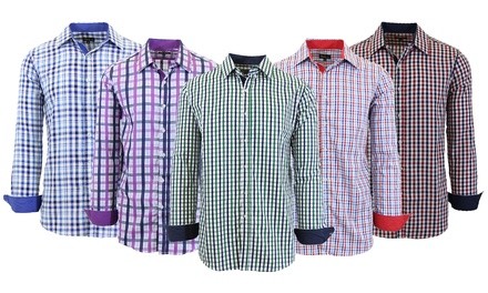 Galaxy by Harvic Men's Long-Sleeve Slim-Fit Plaid Dress Shirt