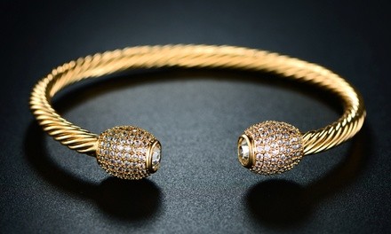 Women's 18K Gold Plated Open Cuff Crystal Bangle Made with Swarovski Elements By Barzel