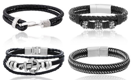 Reinforcements Men's Steel and Leather Bracelet