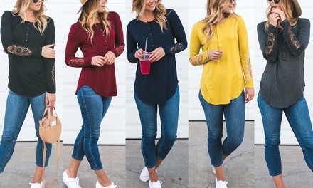 Reflection Women's Long Sleeve Henley Tee (S-3X)