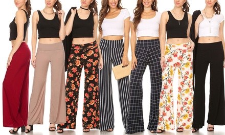 Nelly Women's Fold-Over Printed and Solid Wide-Leg Pants. Plus Sizes Available.