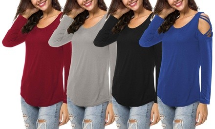 Women's Long Sleeve Solid Criss-Cross Top