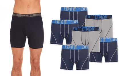 Life Men's Performance or Cotton Boxer Briefs (6-Pack)