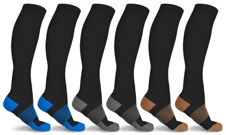 xFit Solid Copper-Infused Knee-High Compression Socks (6 Pairs)