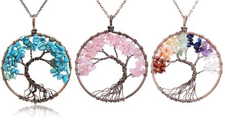 Handmade Genuine Gemstone Chakra Tree of Life Pendant Necklace