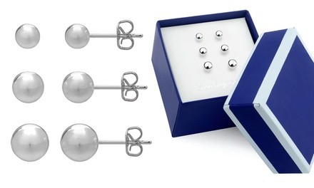 Sterling Silver Trio Ball Stud Earrings Set in Gift Box 