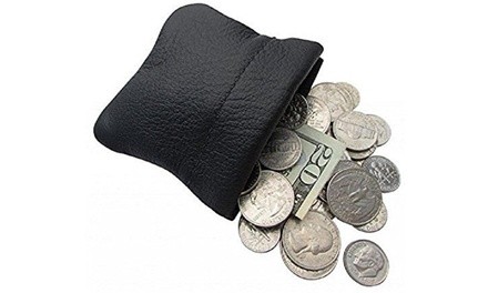 Classic Leather Squeeze Coin Purse change Holder For Men, Pouch size 3.5 X 3.5