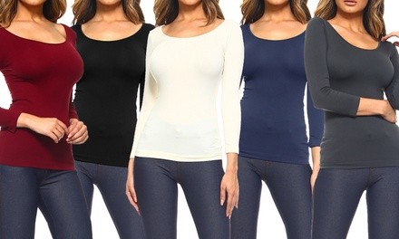 Style Clad Women's Long-Sleeve Seamless Scoop-Neck Undershirt Top (1- or 3-Pack). Plus Sizes Available.