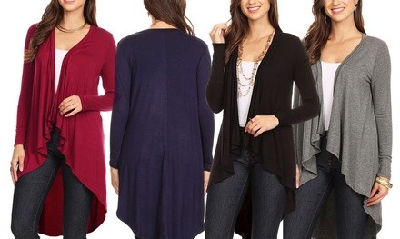 Nelly Women's High-Low Open Front Cardigan in Regular and Plus Sizes