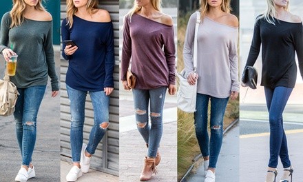 Reflection Women's Long Sleeve Off-Shoulder Top. Plus Sizes Available.