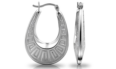 Sterling Silver Greek Key Design Oval Hoop Earrings By Paolo Fortelini