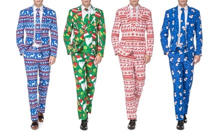 Men's Classic Fit Christmas Suit with Matching Tie