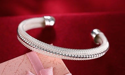 Silver Plated Beads & Mesh Design Bangle by Jewelry Elements