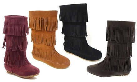 Women's Three-Layer Fringe Boots